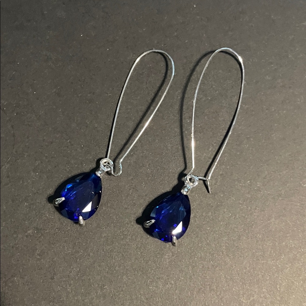 Elegant Silver and Blue Stone Drop Earrings